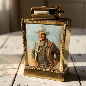 Vintage John Wayne "Colorful Commemorative" Ceramic Decanter 23k Gold Accents